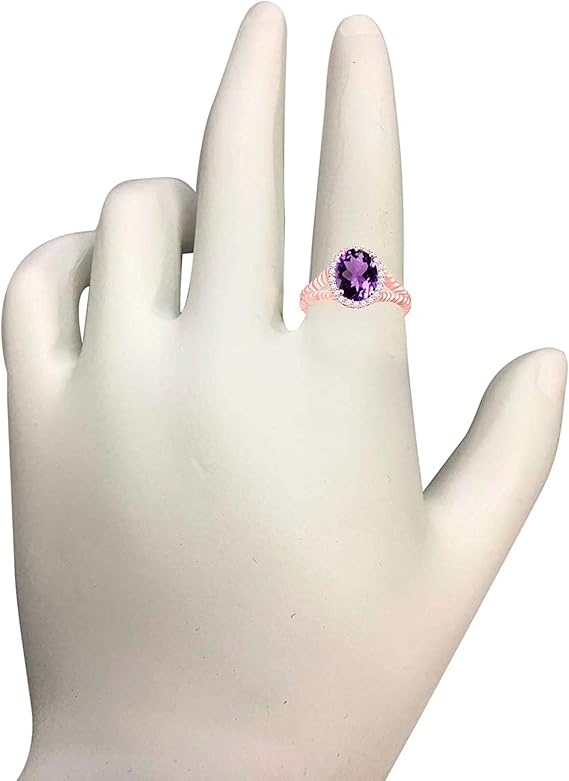 Aonejewelry 1.95 Carat Diamond And Oval Shape Amethyst Ring In 10K Solid Rose, White, Yellow Gold, Best Valentinesday Gift