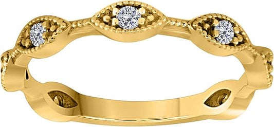 10K Solid Rose, White And Yellow Gold 0.15 Carat Diamond Wedding Band, Best Valentinesday Gift