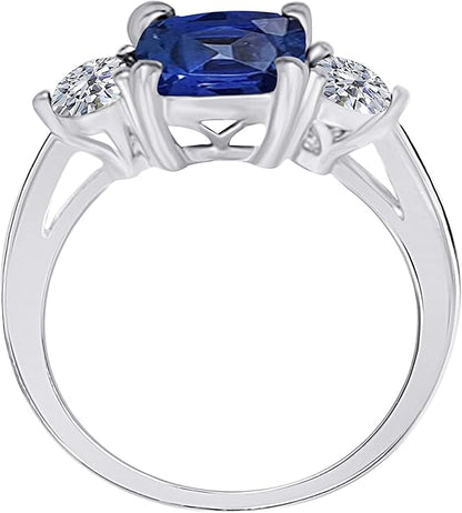 Aonejewelry Sapphire And Diamond Three stone Ring 2.20 Carat In 10K Solid Rose, White & Yellow Gold, Best Valentinesday Gift