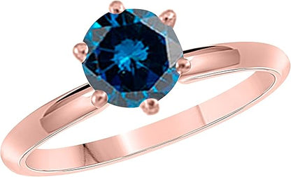 Aonejewelry Blue Diamond Engagement Solitaire 10K Solid Rose, White & Yellow Gold Ring In 1.00 Carat, Best Valentinesday Gift