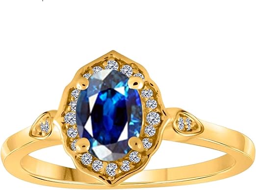 Aonejewelry 0.85 Carat Oval Shape Created Sapphire And Diamond Ring In 10K Solid Rose, White & Yellow Gold, Best Valentinesday Gift