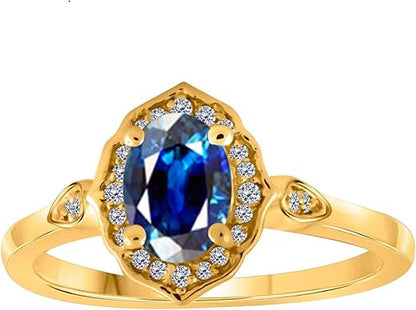 Aonejewelry 0.85 Carat Oval Shape Created Sapphire And Diamond Ring In 10K Solid Rose, White & Yellow Gold, Best Valentinesday Gift