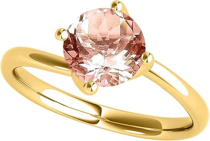 Aonejewelry 0.85 Carat 6mm Round Shape Natural Morganite Gemstone Solitaire Engagement Wedding Ring For Woman Crafted In 10K Rose White & Yellow Gold