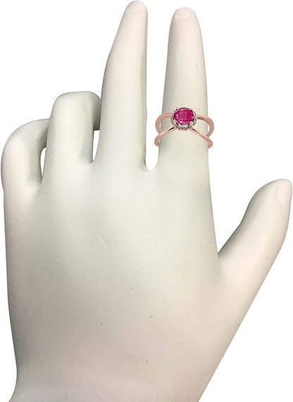 Aonejewelry 0.85 Carat 6MM Round Pink Topaz And Diamond Ring In 10K Solid Rose, White & Yellow Gold, Best Valentinesday Gift