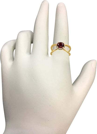 Aonejewelry 0.85 Carat 6MM Round Garnet And Diamond Ring In 10K Solid Rose, White & Yellow Gold, Best Valentinesday Gift