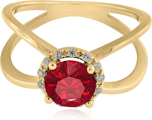 Aonejewelry 0.85 Carat 6MM Round Created Ruby And Diamond Ring In 10K Solid Rose, White & Yellow Gold, Best Valentinesday Gift