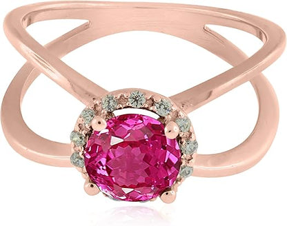 Aonejewelry 0.85 Carat 6MM Round Pink Topaz And Diamond Ring In 10K Solid Rose, White & Yellow Gold, Best Valentinesday Gift