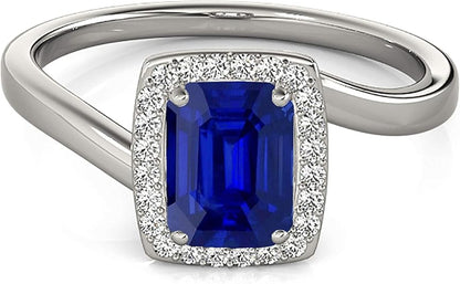 Aonejewelry 10K 1.00 Carat Created Emerald Shape Sapphire And Diamond Ring In Solid Rose, White & Yellow Gold, Best Valentinesday Gift