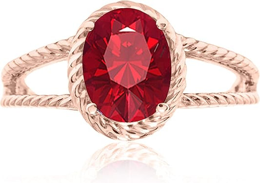 Aonejewelry 1.25 Carat Created Ruby Oval Shape Ring In 10K Solid Rose, White & Yellow Gold, Best Valentinesday Gift