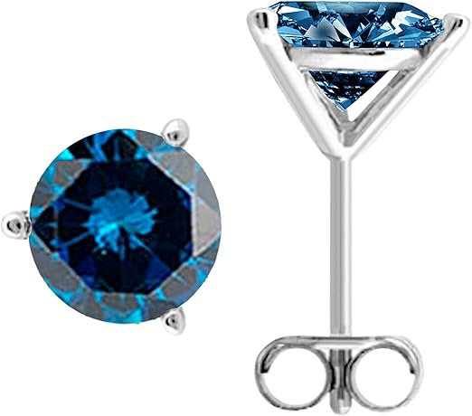 AoneJewelry0.30 CaratsW Round Blue Diamond Martini Stud Earrings for Women In 14K White Gold Prong-Setting Gemstone Wedding Jewelry Collection