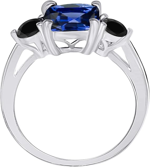 Aonejewelry 2.20 Carat Tanzanite And Black Diamond Three Stone Ring In 10K Solid Rose, White & Yellow Gold, Best Valentinesday Gift