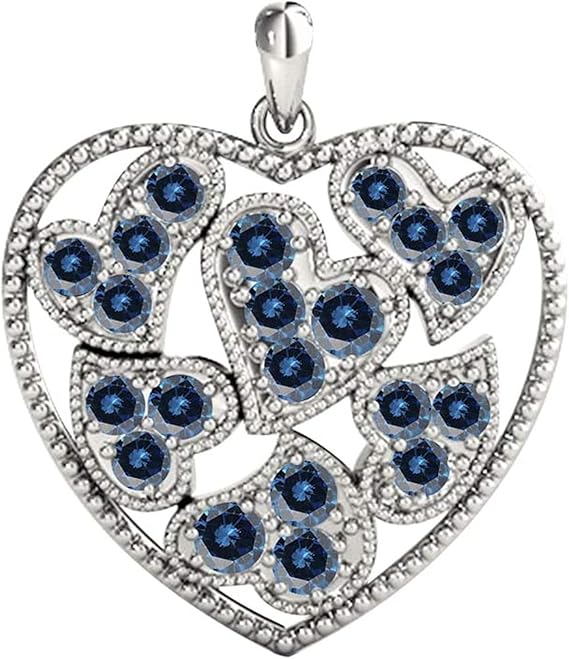 0.25 Carat Natural Round Blue Diamond Heart Shape Pendant Necklace For Women In 10K Rose, Yellow and White Gold With Sterling Silver 18" Box Chain