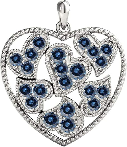 0.25 Carat Natural Round Blue Diamond Heart Shape Pendant Necklace For Women In 10K Rose, Yellow and White Gold With Sterling Silver 18" Box Chain