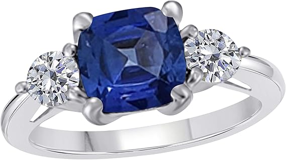 Aonejewelry Sapphire And Diamond Three stone Ring 2.20 Carat In 10K Solid Rose, White & Yellow Gold, Best Valentinesday Gift