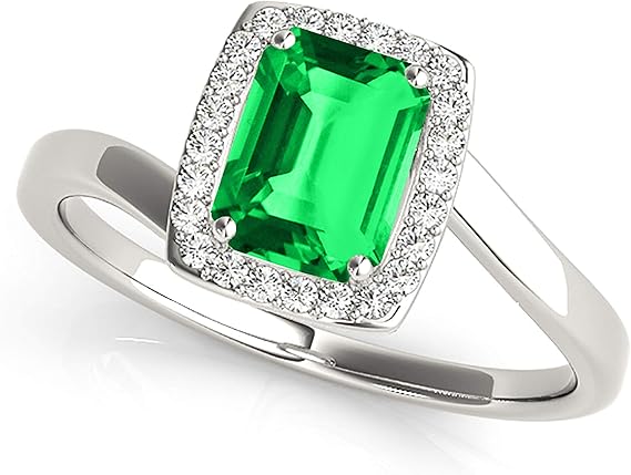 Aonejewelry 1.00 Carat Emerald Shape Created Emerald And Diamond Ring In 10K Solid Rose, White & Yellow Gold, Best Valentinesday Gift