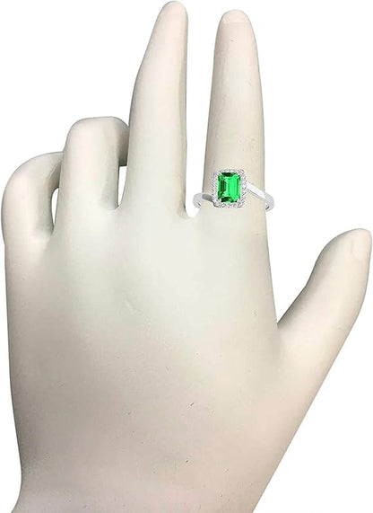 Aonejewelry 1.00 Carat Emerald Shape Created Emerald And Diamond Ring In 10K Solid Rose, White & Yellow Gold, Best Valentinesday Gift