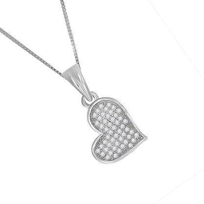 0.15 Carat Natural Round Shape Diamond With Heart Shape Lightweighted Pendant Necklace For Woman Wedding Engagement Anniversary Jewelry Collection In 925 Sterling Silver With 18" Box Chain