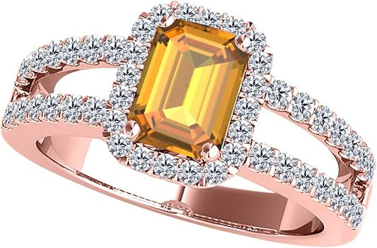 10K Rose Gold Gemstone And Diamond Ring 2.00 Cttw (I-J, I1-I2) Natural Citrine And White Diamonds, Best Valentinesday Gift