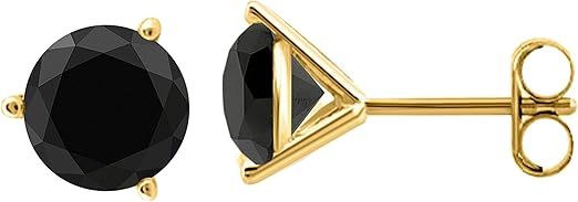 AoneJewelry2.00 CaratsW Round Black Diamond Solitaire Stud Earrings for Women In 14K Yellow Gold Prong-Setting Gemstone Wedding Jewelry Collection