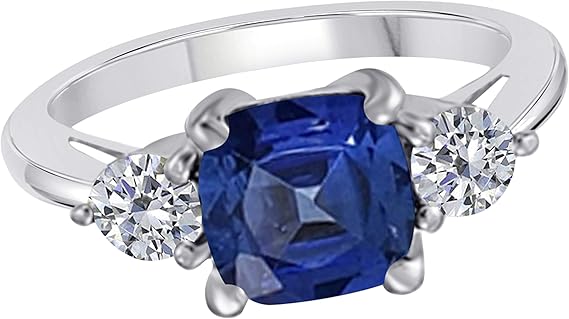 Aonejewelry Sapphire And Diamond Three stone Ring 2.20 Carat In 10K Solid Rose, White & Yellow Gold, Best Valentinesday Gift