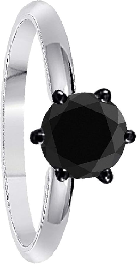 Black Diamond Solitaire Engagement Ring In 10K White Gold (Available In 0.50-3.00 Carat), Best Valentinesday Gift