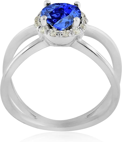 Aonejewelry 0.85 Carat 6MM Round Created Tanzanite And Diamond Ring In 10K Solid Rose, White & Yellow Gold, Best Valentinesday Gift