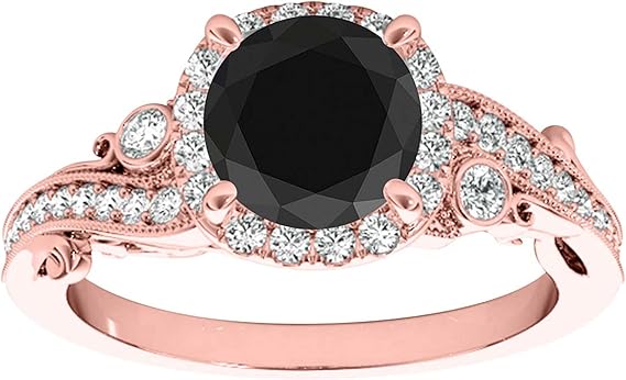 Diamond Engagement Ring For Women 1.30 Carat Round Shape Black Diamond Prong Setting 43 Stones Engagement Aniversary Ring In 10K Solid Rose, White & Yellow Gold By AoneJewelry Collection