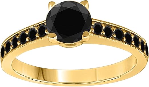 Aonejewelry 1.25 Carat Natural Black Diamond Engagement Wedding Sparkling Ring Crafted In 10K Solid Rose White And Yellow Gold For Woman, Best Valentinesday Gift