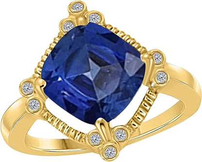 Aonejewelry Sapphire And Diamond Ring 2.85 Carat In 10K Solid Rose, White & Yellow Gold, Best Valentinesday Gift