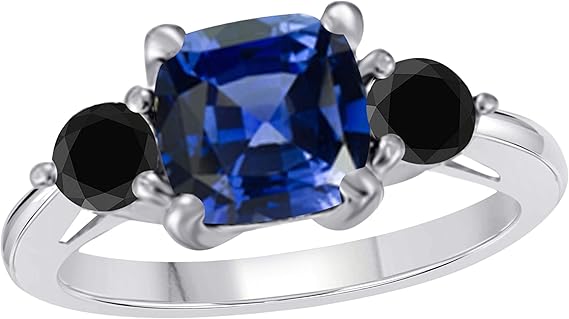 Aonejewelry 2.20 Carat Tanzanite And Black Diamond Three Stone Ring In 10K Solid Rose, White & Yellow Gold, Best Valentinesday Gift