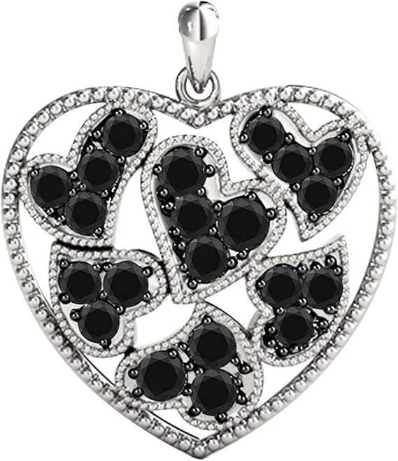 0.25 Carat Natural Round Black Diamond Heart Shape Pendant Necklace For Women In 10K Rose, Yellow and White Gold With Sterling Silver 18" Box Chain