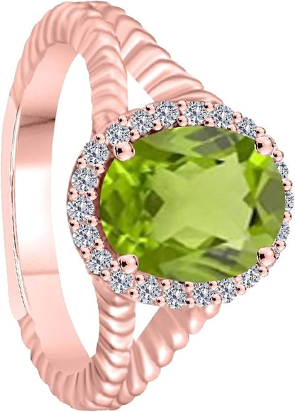 Aonejewelry 1.95 Carat Diamond And Oval Shape Peridot Ring In 10K Solid Rose, White & Yellow Gold, Best Valentinesday Gift