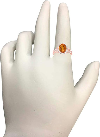 Aonejewelry 1.95 Carat Diamond And Oval Shape Citrine Ring In 10K Solid Rose, White & Yellow Gold, Best Valentinesday Gift