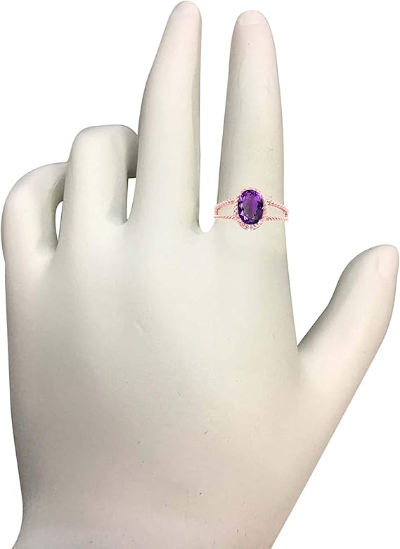 Aonejewelry 1.25 Carat Oval Shape Amethyst Ring In 10K Solid Rose, White & Yellow Gold, Best Valentinesday Gift