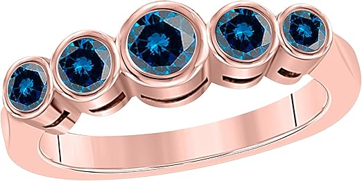 Aonejewelry Blue Diamond Five Stone Bezel Set 1.00 Carat Engagement Ring In 14K Rose, White & Yellow Gold, Best Valentinesday Gift