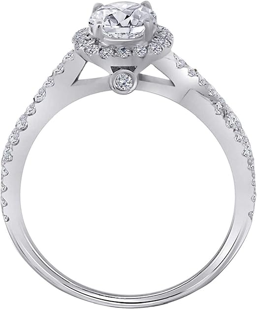 Aonejewelry 1.00 Carat 18K Solid White Gold Diamond Halo Engagement Ring, Best Valentinesday Gift