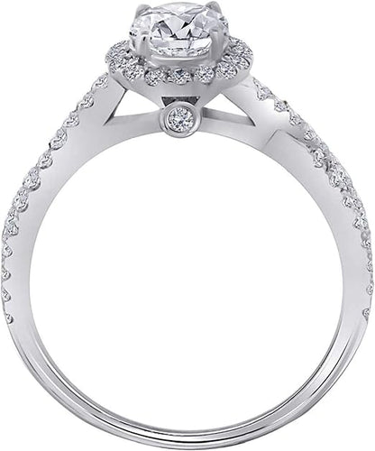 1.00 Carat 14K Solid White Gold Diamond Halo Engagement Ring, Best Valentinesday Gift