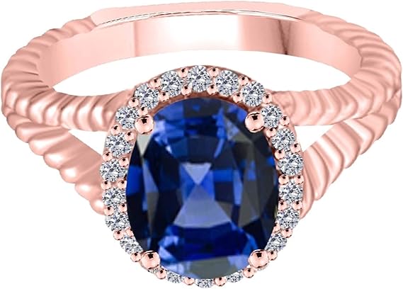 Aonejewelry 10K Solid Rose, White & Yellow Gold Tanzanite Diamond Ring, Best Valentinesday Gift