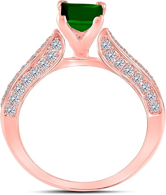 Aonejewelry Engagement Rings for Women Emerald And Diamond Ring 14K Solid Rose, White & Yellow Gold (2.15 Carat) Wedding Jewelry Collection -Valentines Day Gift for Her