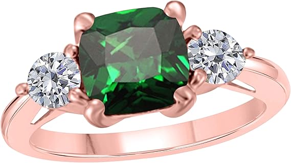 Aonejewelry Emerald Diamond Three stone Ring 2.20 Carat In 10K Solid Rose, White & Yellow Gold, Best Valentinesday Gift