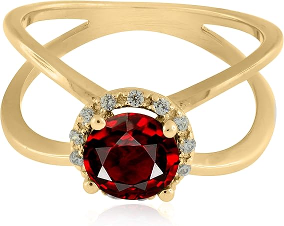 Aonejewelry 0.85 Carat 6MM Round Garnet And Diamond Ring In 10K Solid Rose, White & Yellow Gold, Best Valentinesday Gift