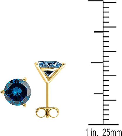 AoneJewelry0.30 CaratsW Round Blue Diamond Martini Stud Earrings for Women In 14K Yellow Gold Prong-Setting Gemstone Wedding Jewelry Collection