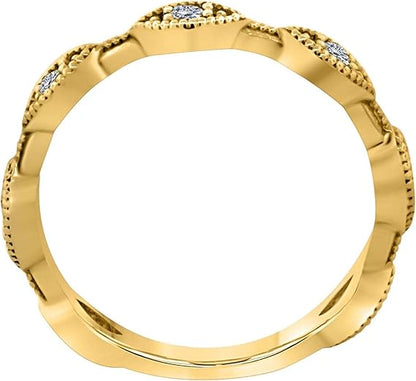 10K Solid Rose, White And Yellow Gold 0.15 Carat Diamond Wedding Band, Best Valentinesday Gift