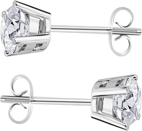 AoneJewelry 0.50 CTW Round Diamond Solitaire Stud Earrings In 14K White Gold, Best Valentinesday Gift