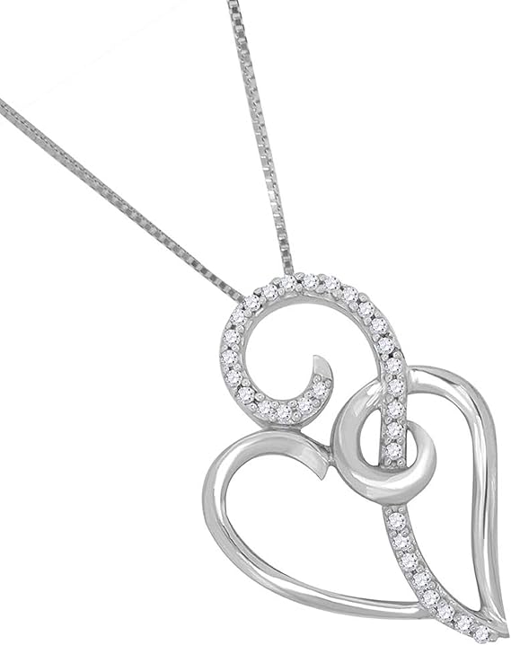 0.11 Carat Diamond Heart Shape Milgrained Pendant With 18" Box Chain