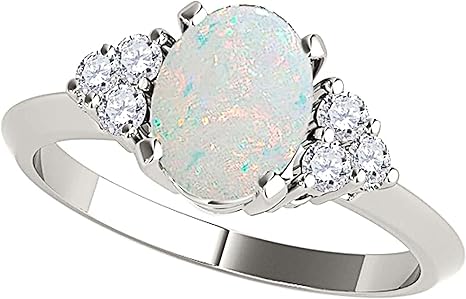 Opal Gemstone Engagement Rings for Women |10K White gold 1.53 carat Gray Color Round Cut Prong Setting Genuine Diamond Wedding Jewelry Collection