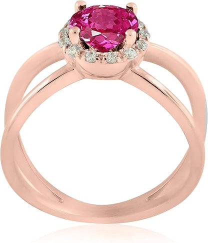 Aonejewelry 0.85 Carat 6MM Round Pink Topaz And Diamond Ring In 10K Solid Rose, White & Yellow Gold, Best Valentinesday Gift