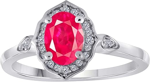 Aonejewelry 0.85 Carat Oval Shape Created Ruby And Diamond Ring In 10K Solid Rose, White & Yellow Gold, Best Valentinesday Gift