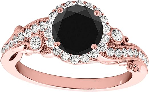 Diamond Engagement Ring For Women 1.10 Carat Round Shape Black Diamond Prong Setting 49 Stones Engagement Aniversary Ring In 10K Solid Rose, White & Yellow Gold By AoneJewelry Collection