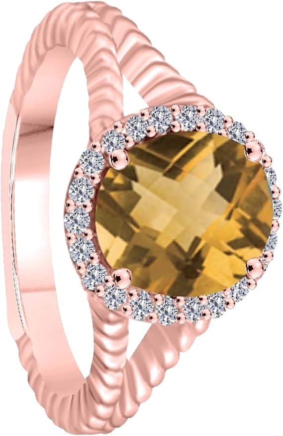 Aonejewelry 1.95 Carat Diamond And Oval Shape Citrine Ring In 10K Solid Rose, White & Yellow Gold, Best Valentinesday Gift